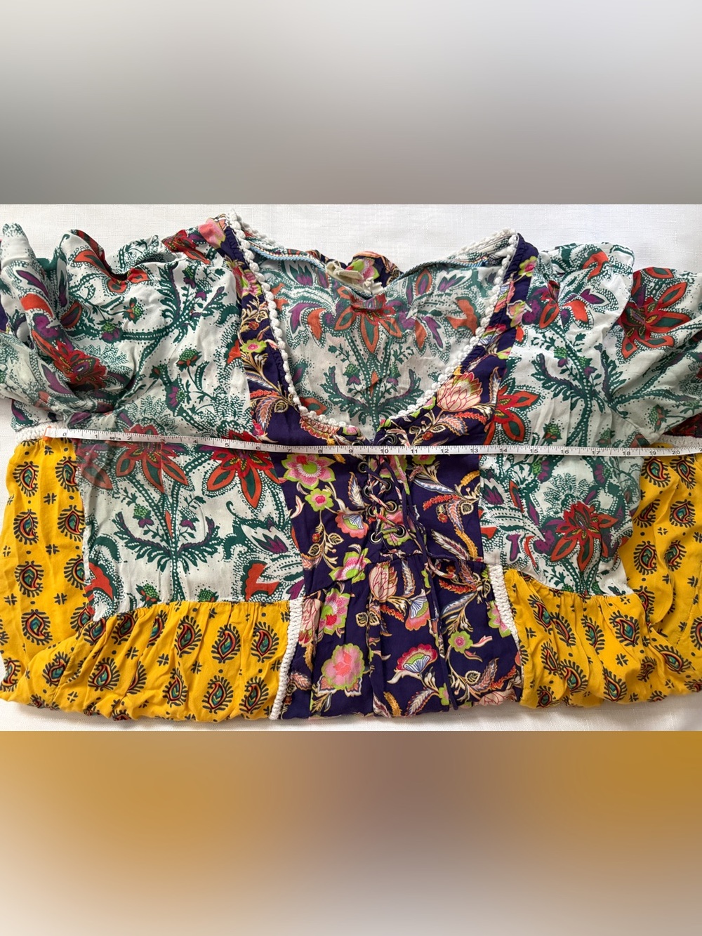 Anthropologie Lilka Patchwork Trapeze Dress Size Medium Boho Floral Rayon - Picture 6 of 11